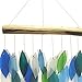 Blue Handworks Ocean Waterfall Glass and Driftwood Chime, Sandblasted Glass and Found Wood Handcrafted Wind Chime