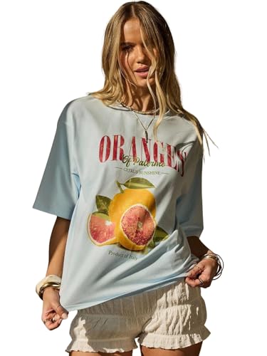 Image of SXV STYLE Women's Oversized Graphic T-Shirt, Oranges of Palermo Citrus Print, Short Sleeve, Cotton Blend