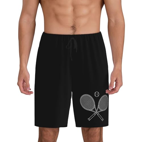 Crossed Racket and Tennis Pajama Shorts for Men, Men's Pajama Bottoms, Sleepwear for Summer