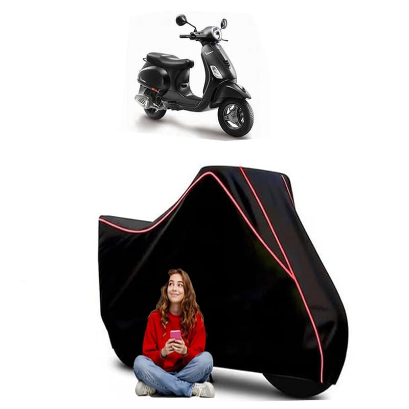 Image of Notte 125 BS6 Scooty Bike Cover Water Resistant Outdoor Use Universal Fit Scooters Motorcycles Heavy Duty UV Protection Dust Rain Scratch Resistant Elastic Bottom Black Blue Piping
