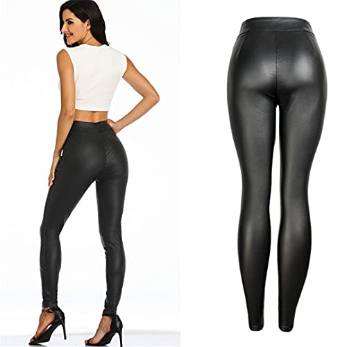 Black Pu Zipper Leather Pants High Waist Stretch Faux Leather Women Pencil Trousers 2XL4