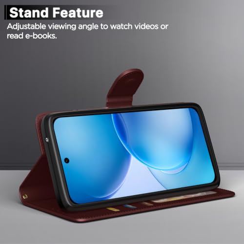 Image of Pikkme Flip Cover for Oppo Reno 16c 5G Leather Finish | Inside TPU with Card Pockets | Wallet Stand and Shock Proof | Complete Protection Flip Case (Brown)