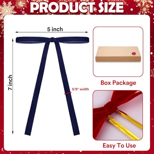 Image of 24 Pcs Dark Blue Velvet Bows Ornaments for Christmas Tree, Vintage Elegant Velvet Christmas Bows Tree Decorations, Indoor Home Decor for Wreath Mantle Gift Wrap Holiday Decor, 3 /8'' W, 5 * 7 inch