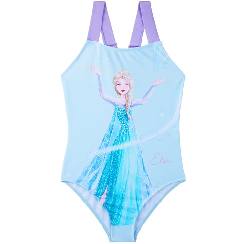 Disney Frozen Badeanzug Mädchen 3–8 Jahre, Einteiliger Badeanzug Kinder mit Verstellbaren Trägern, Bademode für Strand Pool, Sommer Geschenke für Mädchen (7-8 Jahre, Blau Frozen)