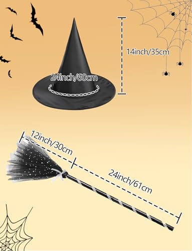 Image of Happy Cherry Toddler Girls Witch Tutu Skirt Set with Hat & Broomstick 3 Pcs Dress Up Halloween Outfits 3-8Y