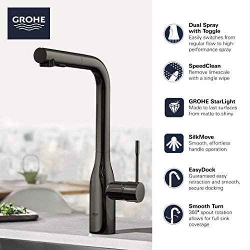 Grohe 302712430 Essence Single-Handle Kitchen Sink Faucet With Pull-Down Sprayer, Brass, Matte Black #TOP1