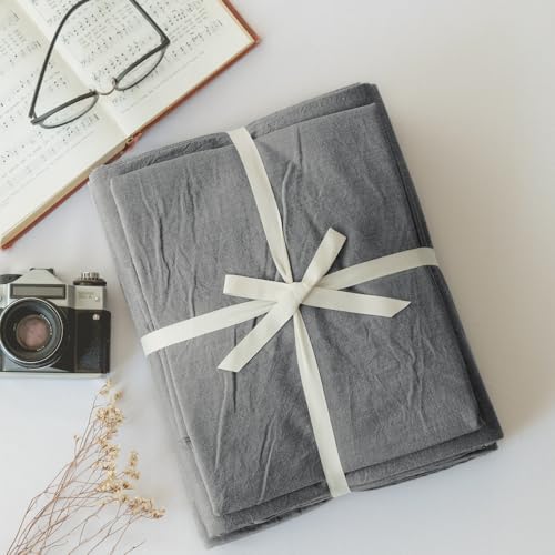 Image of EMME Grey Duvet Cover Twin Size 2-Piece Set Soft Cotton Bedding Collection Twin XL Comforter Cover with Pillow Sham Solid Color Button Closure & Corner Ties (Dark Grey, Twin /Twin XL)