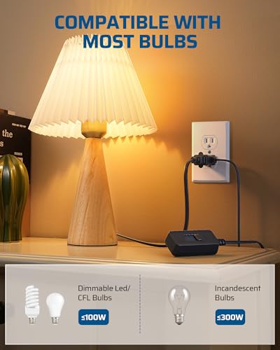 Image of DEWENWILS Plug in Dimmer Switch for Lamp, Full Range Control, Black | Slide Control, 5FT Extension Cord Dimmer for Dimmable LED /CFL Lights and Incandescent Bulbs, Fits Living Room, Bedroom, Study