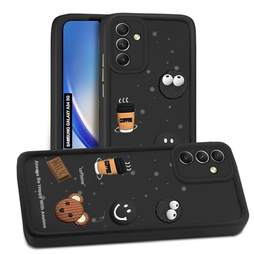 Image of AESTMO Back Case Cover for Samsung Galaxy A34 5G Cover | Cute Fun Cartoon 3D Ball | Coffee Silicone Case | Full Body Protection | Camera Protection Back Cover for Samsung Galaxy A34 5G (Black)