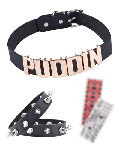 Puddin Choker Halloween Set Adjustable Punk Leather Letter Collar...