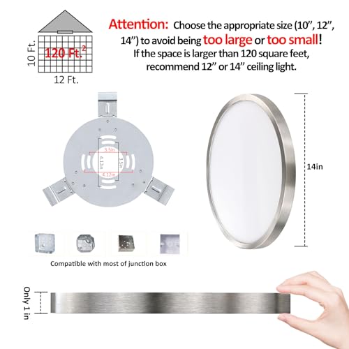 Image of Flush Mount Ceiling Light Fixture, 14 Inch LED Modern Kitchen Light, Slim Dimmable Brushed Nickel Flush Mount Light for Low Ceiling, Laundry, Hallway, Metal and Glass Lighting, 26W, 3000K