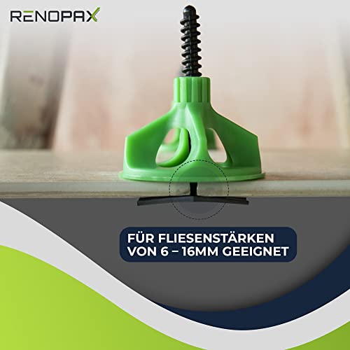 Fliesen Nivelliersystem für Profis und Laien - Praktisches Fliesen Werkzeug für ebene Fliesen, Platten, Naturstein - Verlegehilfe 2mm Fugen - Fliesenleger Set für 6-16mm Fliesen (50x Zughauben)