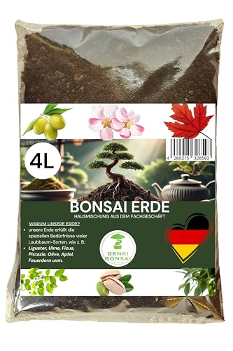 GENKI BONSAI Erde 4L Hausmischung - lockeres Bonsai Substrat für Liguster, Ahorn & Ulme - nährstoffarm, luftdurchlässig & wasserdurchlässig - ideal für Terrassenbonsai & kleine Sammlungen