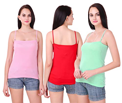 Image of Set of 3 Spaghetti Camisole Vest Top Inner Wear Camis with Adjustable and Detachable Strap (Free 1 Pair Transparent Strap) for Women and Girls