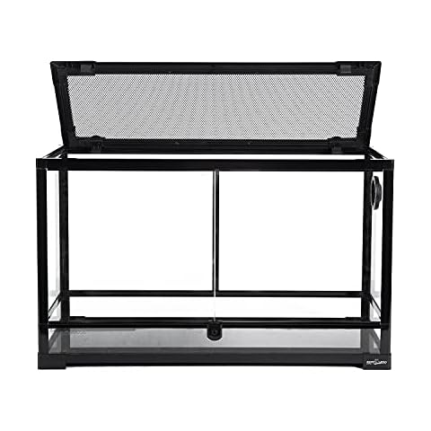REPTI ZOO Tempered Glass Reptile Terrarium 30 Gallon, Wide Reptile Tank 30" x 12"x 18" for Reptile Pets Bearded Dragon Gecko Lizard, Double Front Opening Doors Top Screen Ventilation Cover