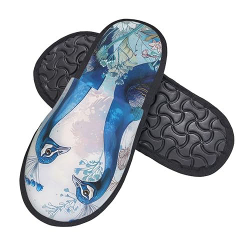 Peacock Feather Flower Slippers for Women, Boho Ethnic House Slippers Non-slip Indoor Bedroom Slippers Warm Cozy Memory Foam Home Shoes2