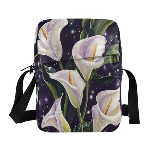 messenger bag crossbody mens crossbody bag Cross Body Purse Adjustable Strap for School School- Glitter Calla Lily