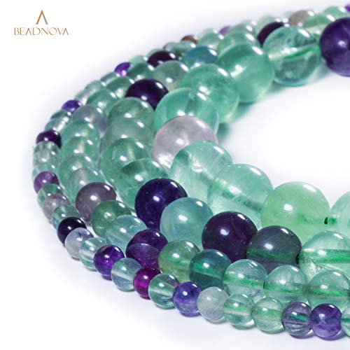 Image of BEADNOVA Fluorite Beads Natural Crystal Beads Stone Gemstone Round Loose Energy Healing with Crystal Stretch Cord for Jewelry Making (6mm, 60-62pcs)