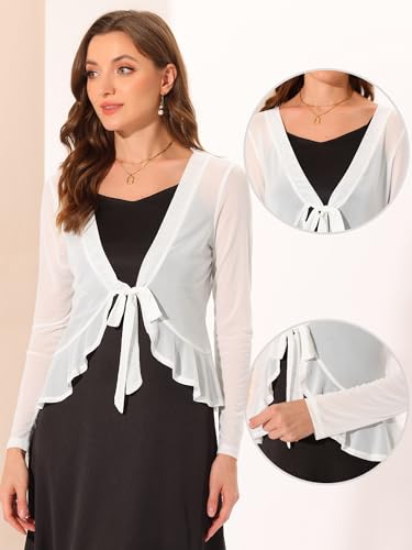 Allegra K Ruffle Mesh Shrug for Women's Long Sleeves Self Tie Casual Bolero Cardigan2