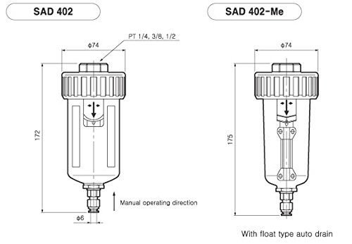 Pneumaticplus Sad402-N04D-Mep Compressed Air, External Water Trap Valve With Automatic Drain 1/2" Npt - Metal Bowl Sight Glass, 10 Micron #TOP4