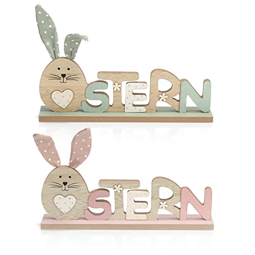 COM-FOUR® 2X Deko Aufsteller für Ostern - Schriftzug mit Osterhasen - Osterdeko zum Hinstellen - Osterdekoration aus Holz