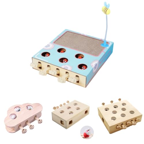 Sandqvipa木製 猫 おもちゃ 猫じゃらし モグラ叩き ネコ ねこのおもちゃ 厳選木材使用 安全素材 木箱 ねこじゃらし ペット マウス ネズミ 知育玩具 ペットグッズ 自分で遊ぶ好奇心をくすぐる もぐらたたき 運動不足 ストレス解消 (毛むくじゃら