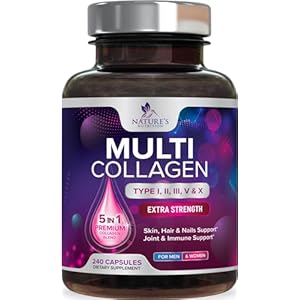 Collagen Peptides for Women & Men – Type I, II, III, V, X Multi Collagen Pills, Hydrolyzed Collagen Peptides Supplements, Nature’s Hair, Skin, Nail, and Joint Support Supplement, Non-GMO, 240 Capsules