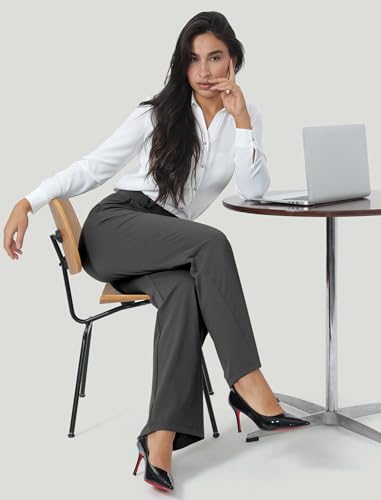 Image of Wide Leg Work Pants for Woman Stretchy Office Slack Dress Pants Business Trousers with Pockets