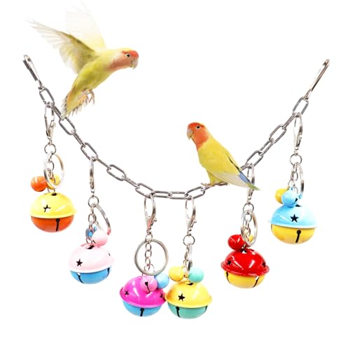Oooct Bird Swing Bells Toys, Colorful Parrot Metal Bells, Hanging Bird Chewing Toys, Bird Cage Accessories, Suitable for Small to Medium Birds Budgie Lovebirds Conures Parakeets Cockatiels Rats