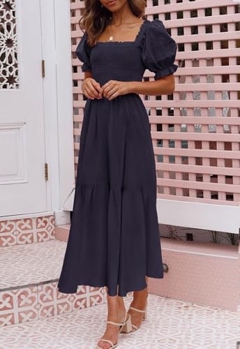 Image of ZESICA Women's 2026 Summer Boho Floral Print Dress Square Neck Ruffle Swing Beach Vacation Long Maxi Dresses