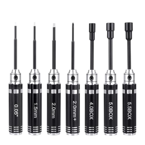 AllinRC 7Pcs RC Hex Driver Set 1.27mm 1.5mm 2.0mm Titanium Hexagon 4.0mm 5.0mm 5.5mm Hex Nut Screwdriver Wrench Phillips Screwdriver RC Tool Kit for RC Car Helicopter Models