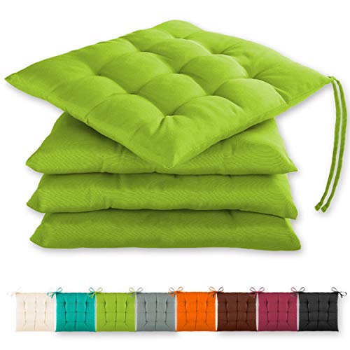 Gräfenstayn® 4er-Set Sitzkissen 40x40x3cm mit Haltebändern für Indoor und Outdoor mit Öko-Tex Siegel - (Apfelgrün)