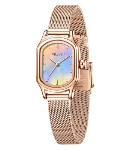 Image of SOLLEN Rose Gold Watches for Women, Square Dial Vintage Stylish Ladies Watches, 30M Waterproof & Stainless Steel Case, Casual & Dainty Wrist Watch for Women, Luxury Gift for Her