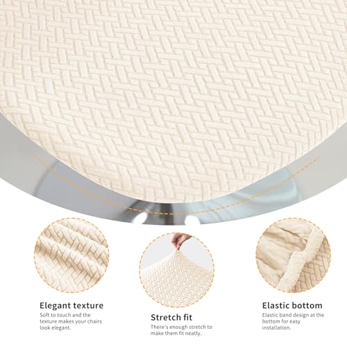 Image of Gollense Bar Stool Covers with Backs, Set of 4 Stretch Jacquard Barstool Seat Covers, Washable Swivel Pub Counter Height Chair Slipcover Protector for Home Kitchen Cafe (T-Shaped Jacquard-Beige)