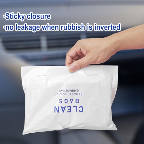 Image of Disposable Cars Trash Bags Standable 60 Pack Car Garbage Bag Self Adhesive travel trash bag for Cars Kitchens Bedrooms Offices Travel and Camping Open Top Cleaning Bags (10.1 * 2.3 * 7.6 in) (60)
