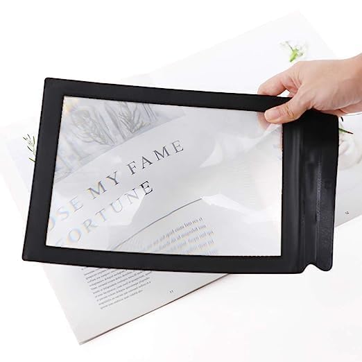 Breewell® A4 Paper Size Magnifying Glass, PVC Plastic Full Page Reading Magnifier, Portable HD Old Man Reading Aid Lens Folding Large Sheets Magnifier Loupe 1