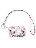 WONDERFUL FLOWER Lanyard Wallet for Women, ID Card Holder, Lanyards for ID Badges, Floral Zip ID Case Keychain Small Coin Purse Cards, Cash, Work, Travel, Cruise, Teachers, Students, Kids, Pink Leaves