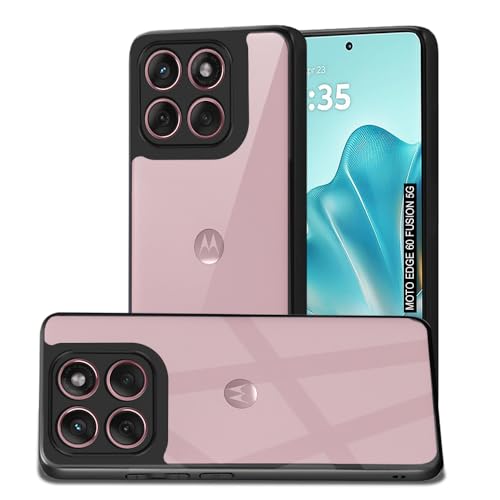 Image of AESTMO Moto Edge 60 Fusion 5G Back Cover | 360 Protection | Crystal Clear Hard Back Transparent | Bumper Case for Moto Edge 60 Fusion 5G (PC+TPU, Black Bumper)