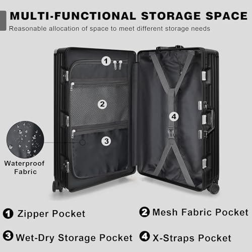 Image of AnyZip Luggage Sets 2 Piece Aluminum Frame Carry On and Checked Suitcase PC ABS Hard Shell TSA Lock No Zipper(Black, 20 /28)