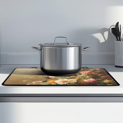 Image of Glass Ceramic Top Stove Cover for Electric Stove Anti-Scratch Cooktop Cover Flat Stove Top Mat Kitchen Decor Accessories, 29 x 21 Inch, Hummingbird Floral