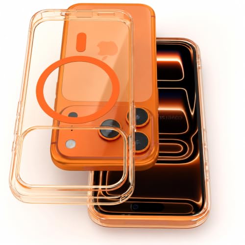 Image of Elzzi Anti Scratch Semi Translucent Cover for iPhone 17 Pro Max Case, Premium PC + TPU Magnetic Phone Cases, Compatible with Magsafe Slim Never Yellowing Shockproof - Cosmic Orange
