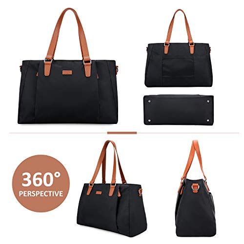 ECOSUSI Weekender Bag Travel Bag 25L Nylon Overnight Duffle Bag Carry On Bags for Airplanes with Trolley Sleeve, Shoe Bag, Wet Pocket Fits for 15.6 inch Laptop, Black