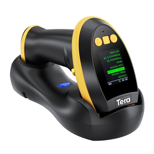 Image of Tera Barcode Scanner Wireless with Screen: Pro Version 1D 2D QR with Setting Keypad Charging Cradle Works with Bluetooth 2.4G Wireless USB Wired Handheld Bar Code Reader HW0009 Yellow