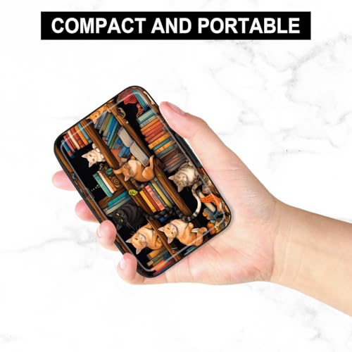 Image of Card Holder Credit Cards Holder for Women RFID wallet women Business Card Holder Wallet Mini Aluminum Card Wallet RFID Blocking Slim Metal Hard Card for Women, Cat Illustration