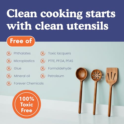 Non-Toxic Cooking Utensils – 6-Piece Kitchen Utensils Set, Glue-Free & One-Piece Wooden Spoons for Cooking, Natural Wooden Utensil Set with Plant-Based Finish, Free of Forever Chemicals - Image 4
