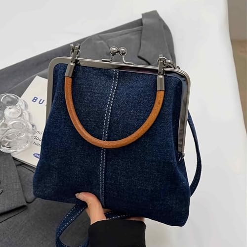 Denim Crossbody Tote Bags For Women, Mini Blue Denim Totebag Kiss Lock Purses And Handbags Accessories3