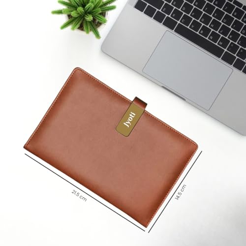 Image of Giftana Personalized Diary with Name, Customized Leather Diary with Magnetic Overlap Lock,192 Pages, Personalised A5 Notebook Diary, Office Use, New Year Corporate Gifts for Employee (Tan - Gold Clip)