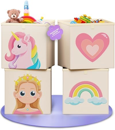 mookrook Aufbewahrungsbox Kinderzimmer 4er Set, Kallax Boxen Märchenmotive | 33x33x33 cm, faltbar und stabil, mit Märchenmotiven für Mädchen und Jungen, ideal zum Verstauen von Spi