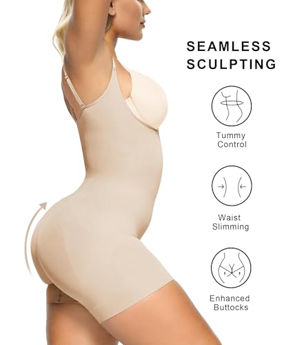 Image of SHAPERX Open Bust Shapewear Tummy Control Bodysuits for Women Seamless Compression High Waisted Body Shaper