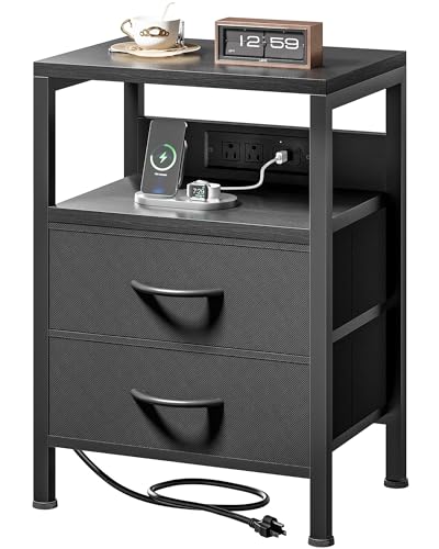 Lazzanto Nightstand Bedside Charger Table for Bedroom - Night Stand with Charging Station, Modern...